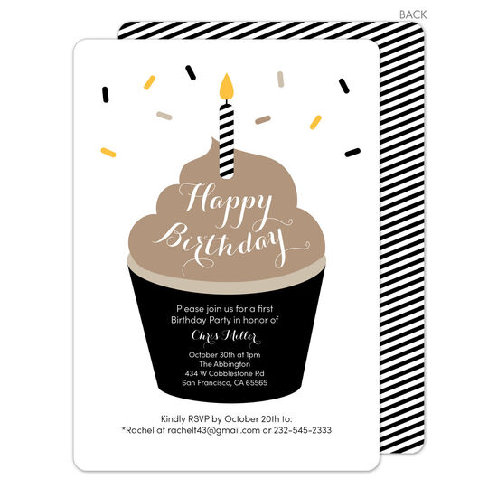 Brown Frosting Birthday Cupcake Invitations